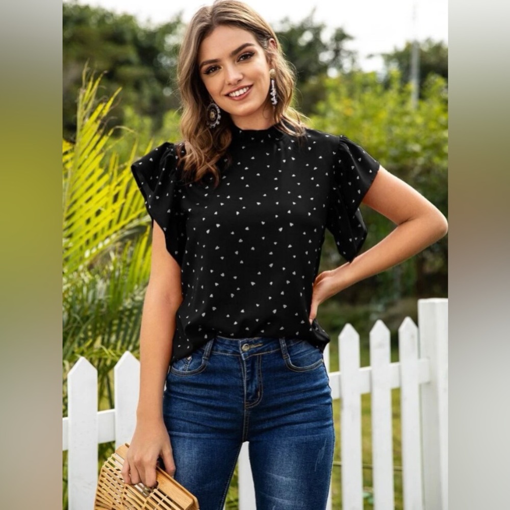 Heart Confetti Mock Neck Blouse